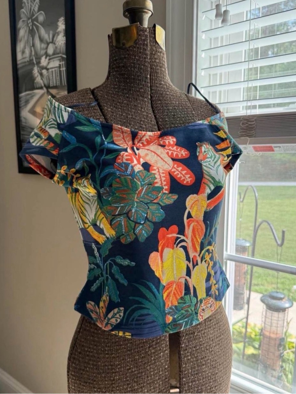 Maeve Navy Floral Off-Shoulder Crop Top